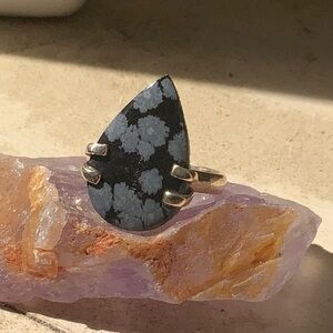 Snowflake Obsidian 925 Sterling Silver Ring, Size 9